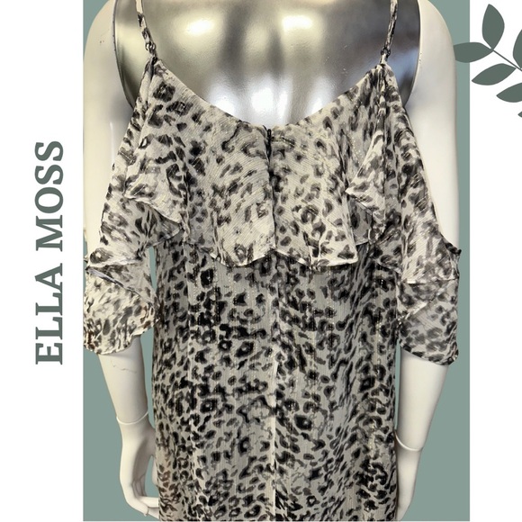 Ella Moss Black and Silver Silk Chiffon Cold Shoulder Animal Print Dress Small - Picture 7 of 8